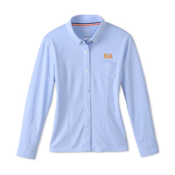 Long Sleeve Knit Oxford Blouse with Success Academy Logo