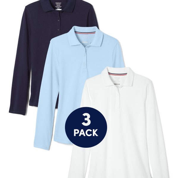 3-Pack Long Sleeve Fitted Stretch Pique Polo (Feminine Fit)