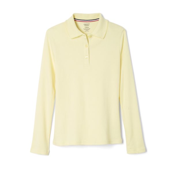 Long Sleeve Interlock Knit Polo with Picot Collar (Feminine Fit)