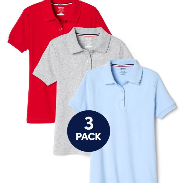 3-Pack Short Sleeve Fitted Interlock Polo with Picot Collar (Feminine Fit)