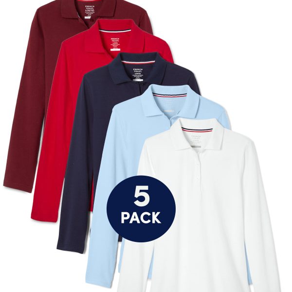 5-Pack Long Sleeve Fitted Stretch Pique Polo (Feminine Fit)