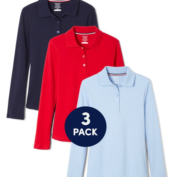 3-Pack Long Sleeve Fitted Interlock Polo with Picot Collar (Feminine Fit)