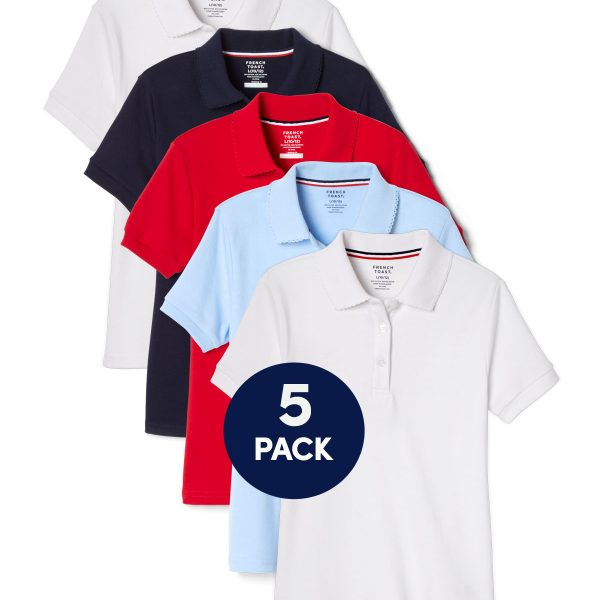 5-Pack Short Sleeve Fitted Interlock Polo with Picot Collar (Feminine Fit)