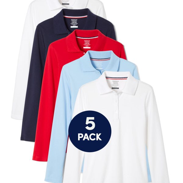 5-Pack Long Sleeve Interlock Polo with Picot Collar (Feminine Fit)